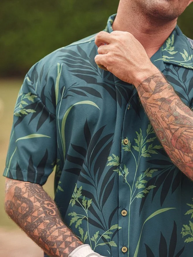 Tall Size Moisture-wicking Leaf Aloha Shirt