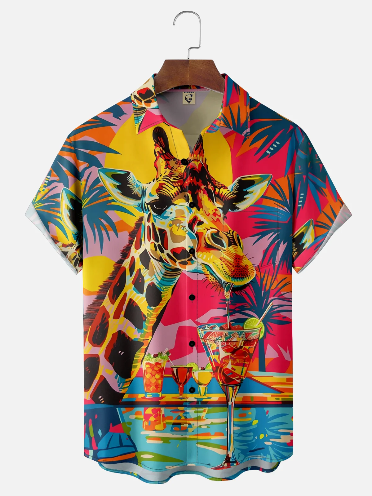 Moisture-wicking Giraffe Cocktail Chest Pocket Hawaiian Shirt