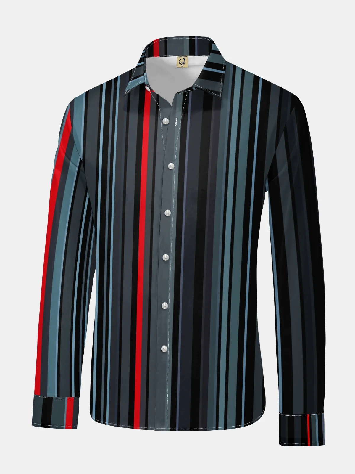 Classic Retro Stripe Abstract Art Long Sleeve Casual Dress Shirt