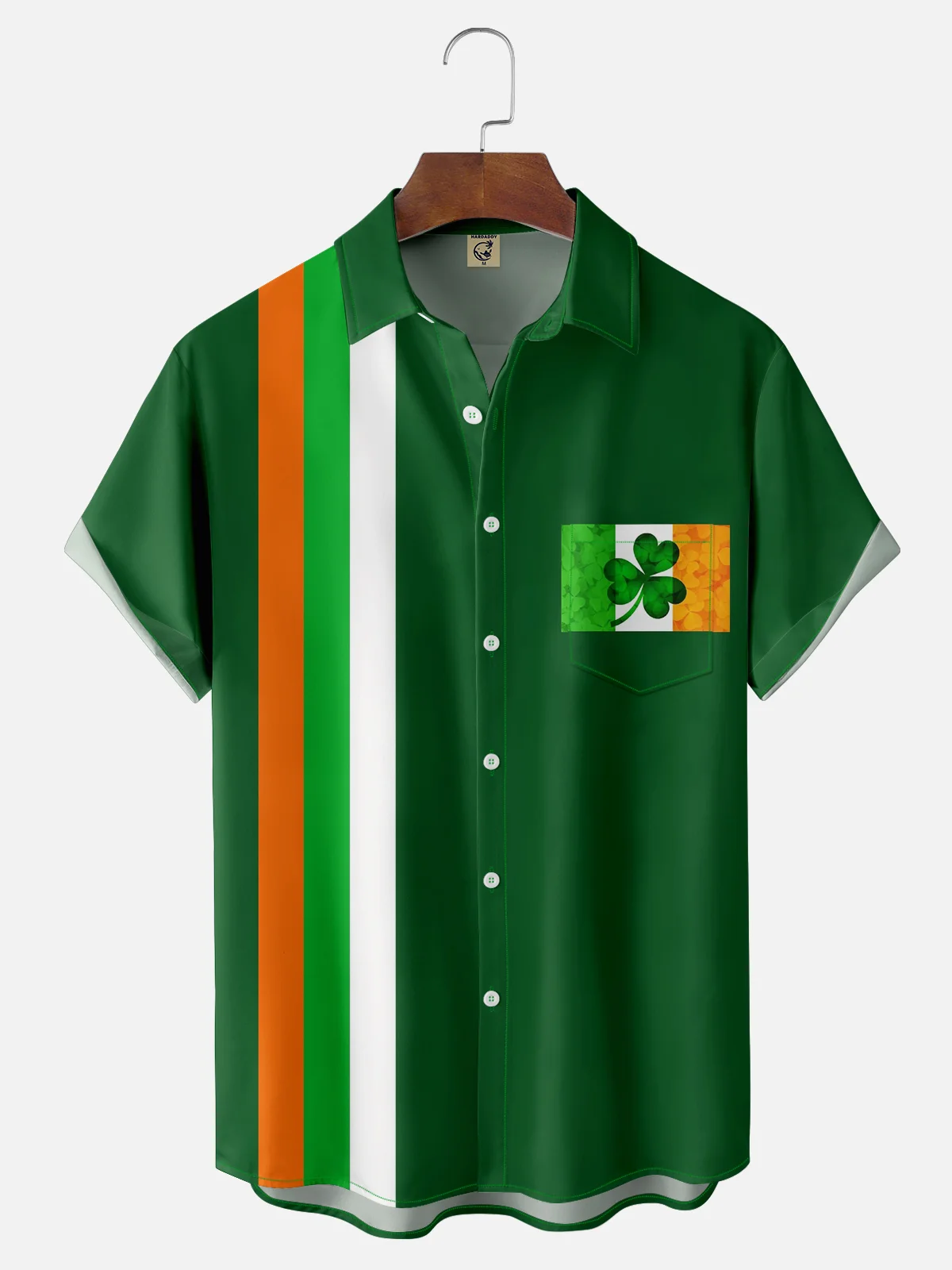 Moisture-wicking St Patrick‘s Day Shamrock Ireland Chest Pocket Bowling Shirt