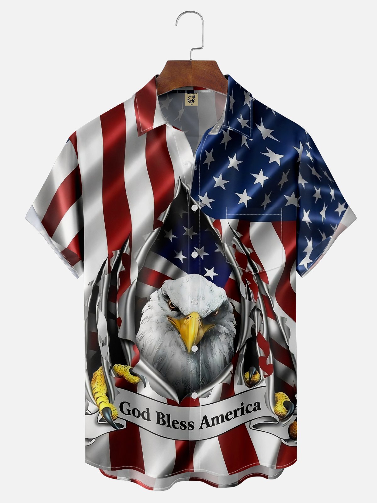 Moisture-wicking American Flag Eagle Chest Pocket Casual Shirt