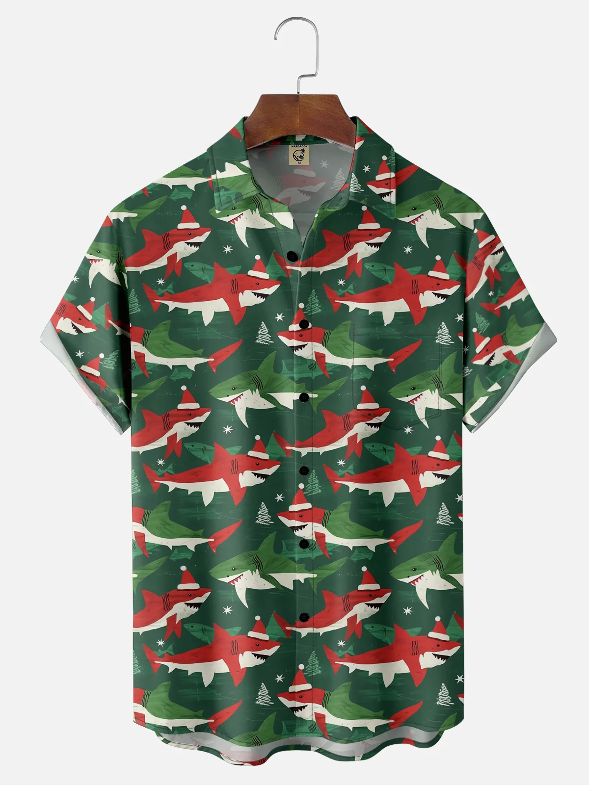 Moisture-wicking Christmas Shark Chest Pocket Casual Shirt