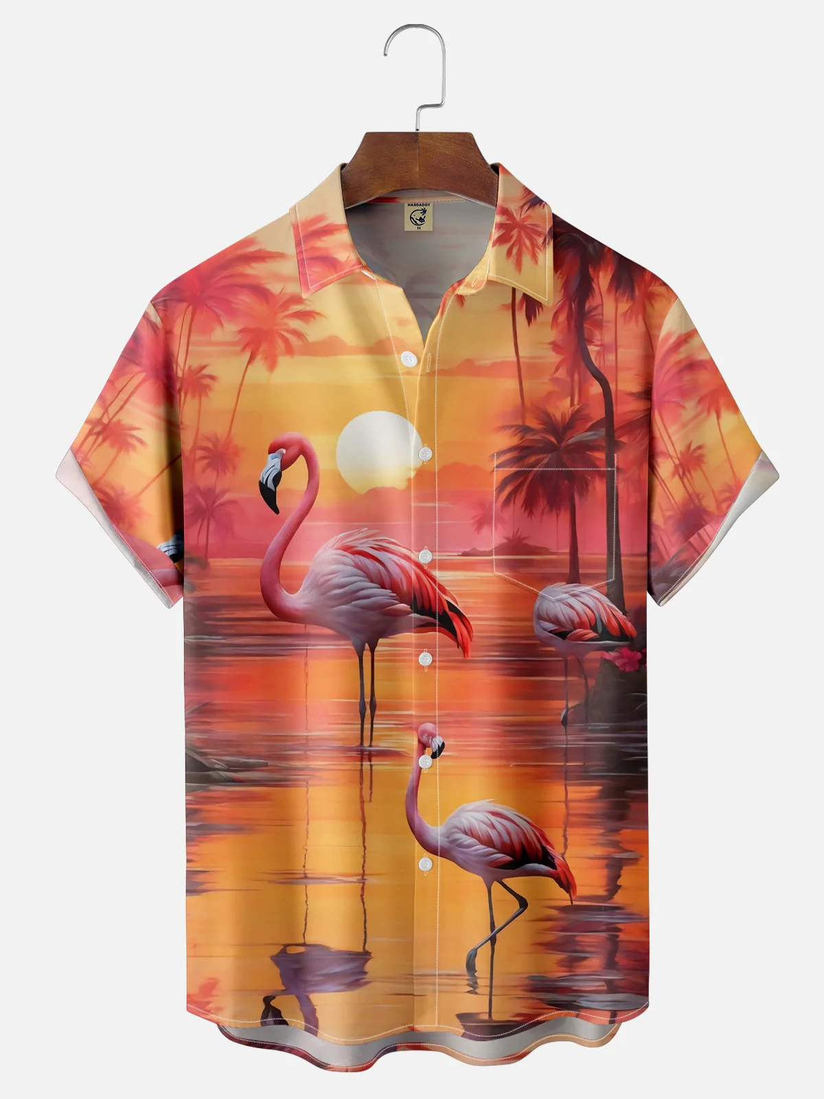 Moisture-wicking Flamingo Chest Pocket Hawaiian Shirt