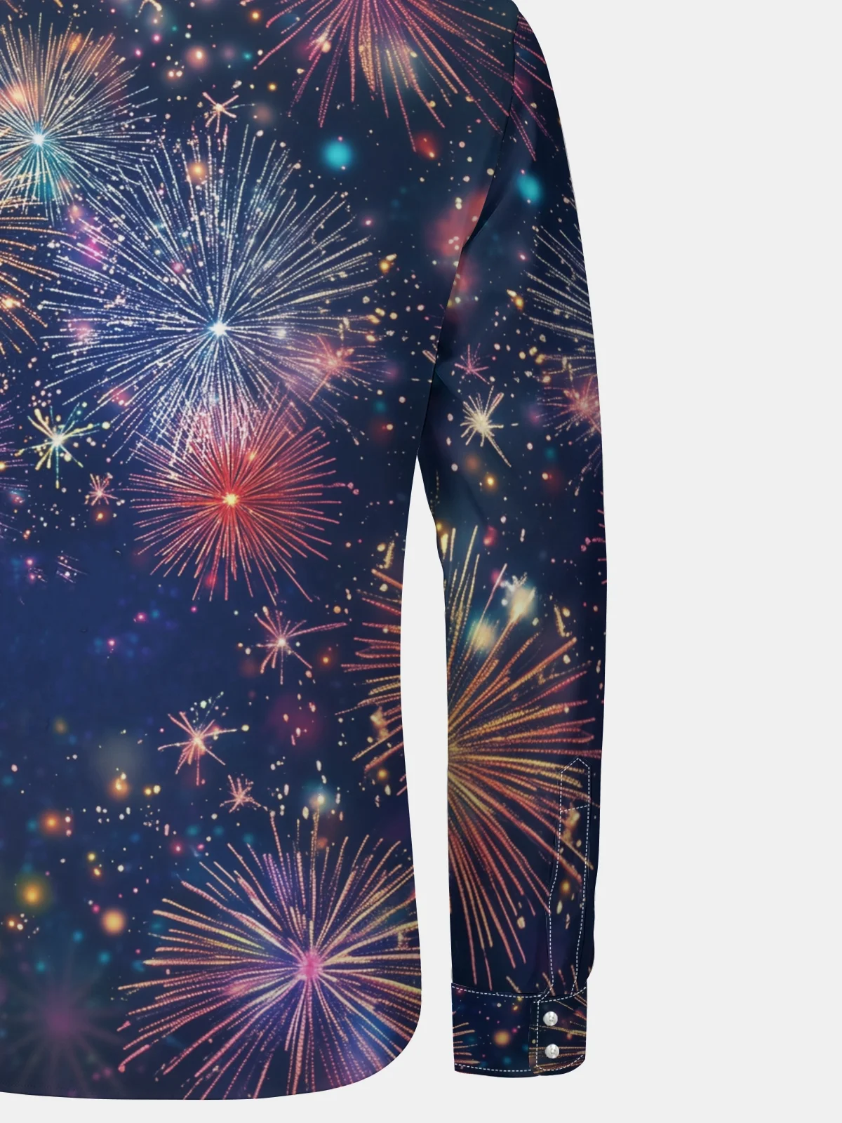 Happy New Year Fireworks Slogan Long Sleeve Casual Dress Shirt