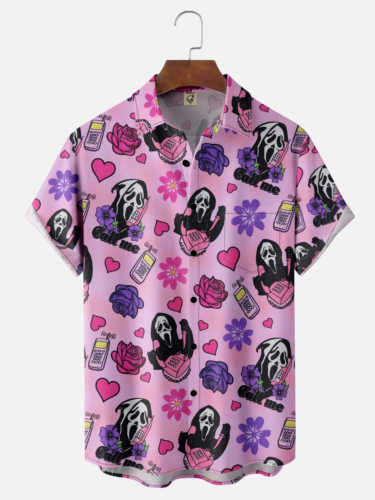 Moisture-wicking Valentine's Day Heart Flower Chest Pocket Casual Shirt