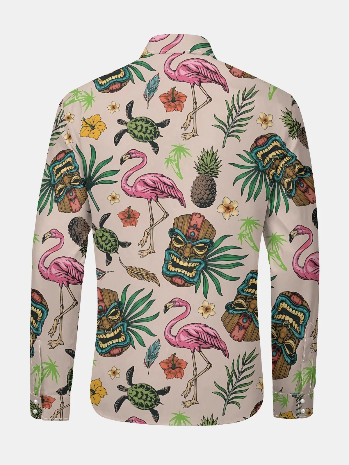 Hawaiian Flamingo Art Long Sleeve Casual Dress Shirt