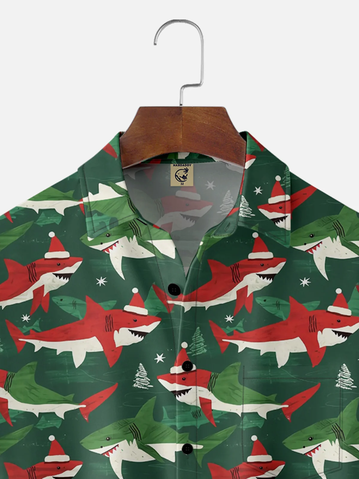 Moisture-wicking Christmas Shark Chest Pocket Casual Shirt