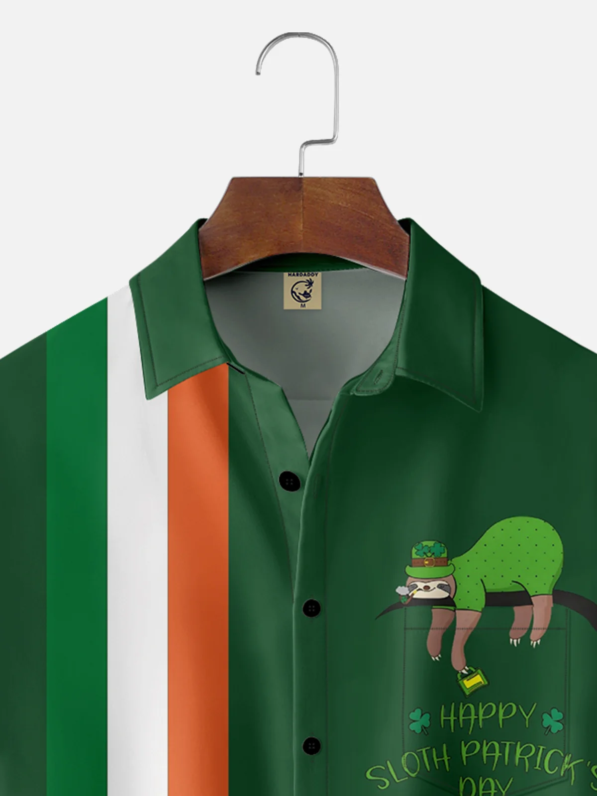 Moisture-wicking St. Patrick's Day Sloth Shamrock Chest Pocket Bowling Shirt