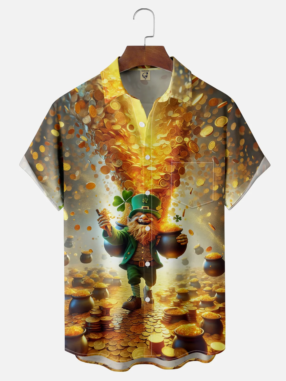 Moisture-wicking St Patrick Gnome Gold Coin Chest Pocket Casual Shirt