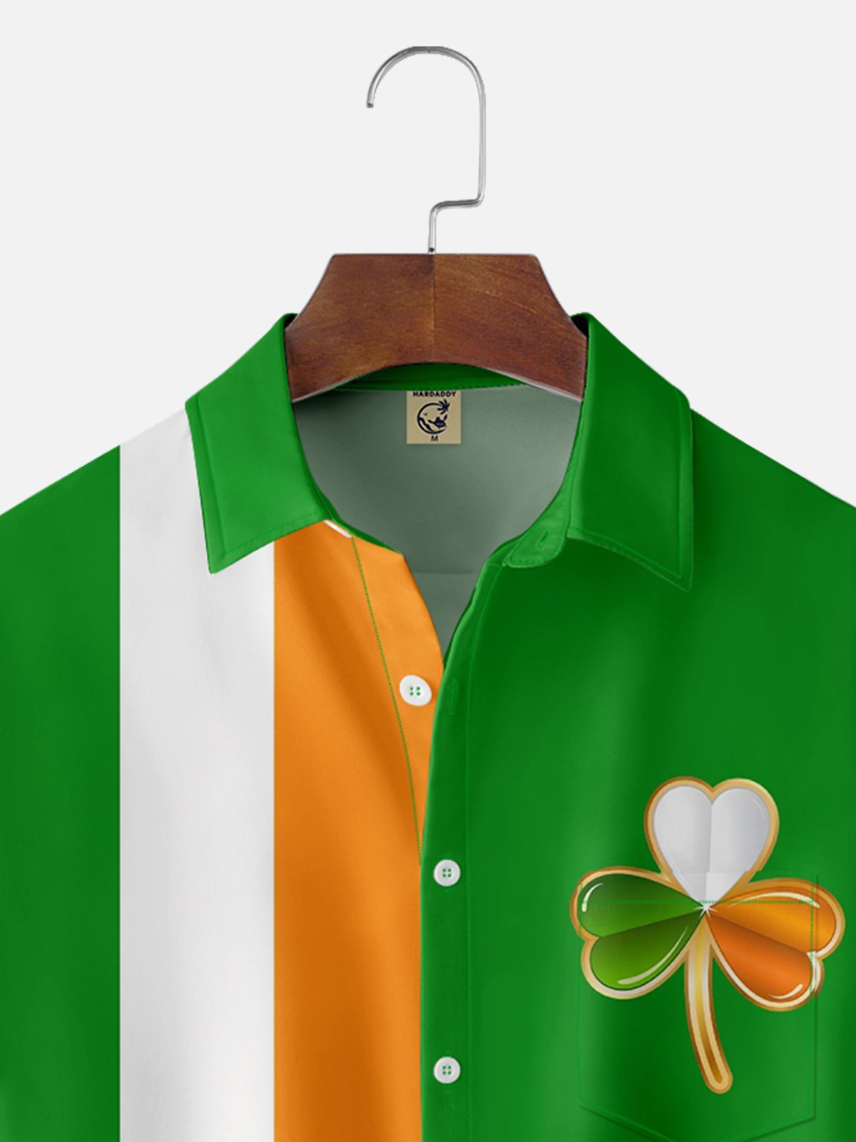 Moisture-wicking St Patrick‘s Day Shamrock Ireland Chest Pocket Bowling Shirt