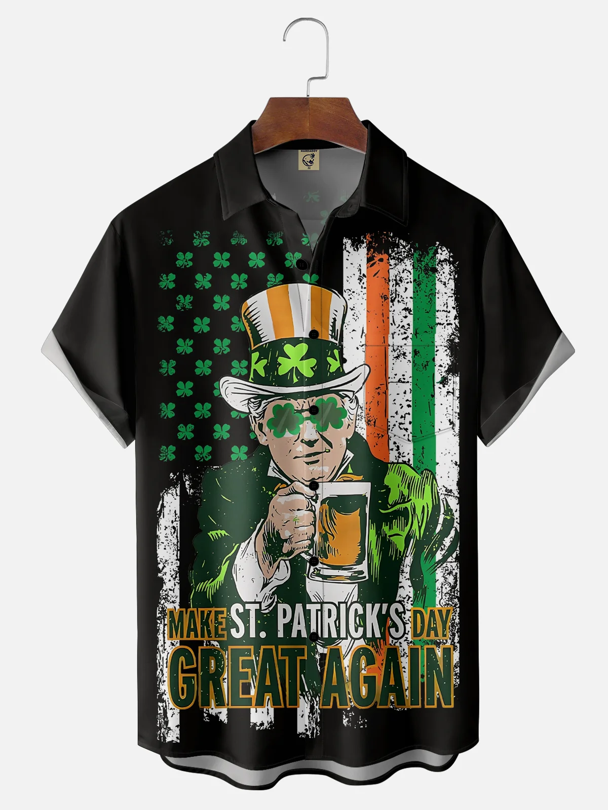 Moisture-wicking St. Patrick's Day Trump Shamrock Chest Pocket Casual Shirt