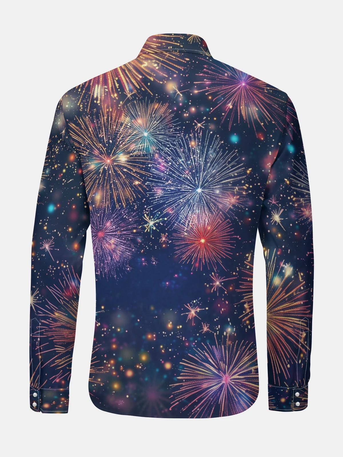 Happy New Year Fireworks Slogan Long Sleeve Casual Dress Shirt