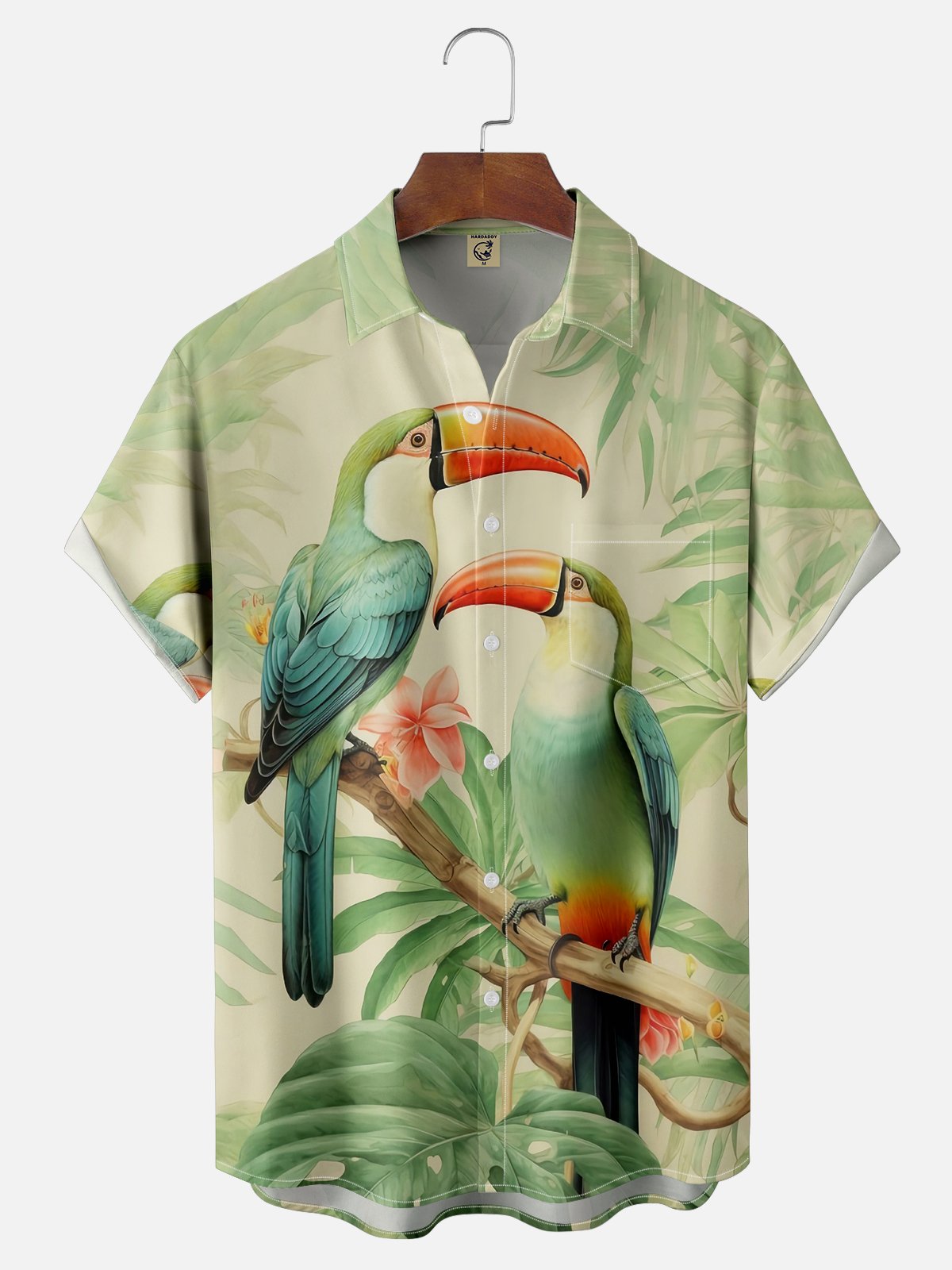 Moisture-wicking Toucan Parrots Chest Pocket Hawaiian Shirt