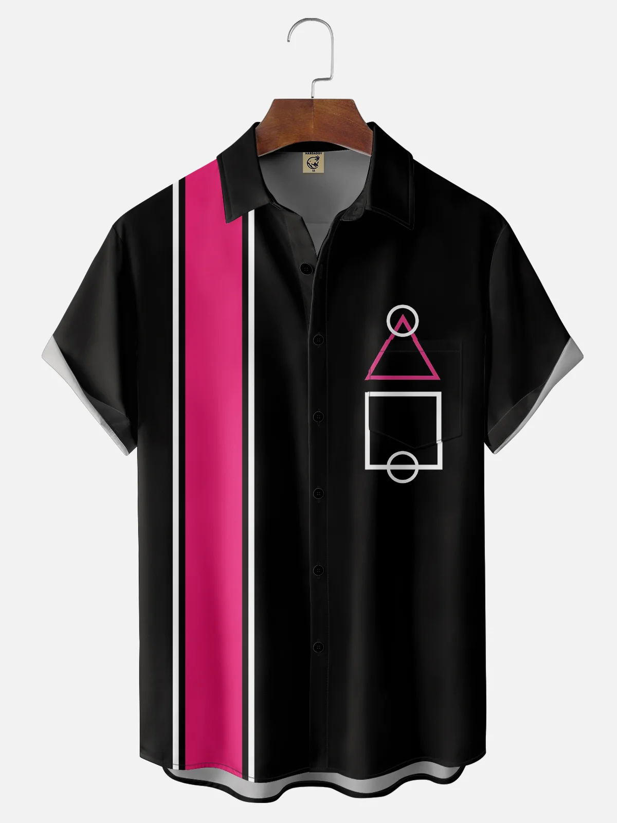 Moisture-wicking Geomatric Game Chest Pocket Bowling Shirt