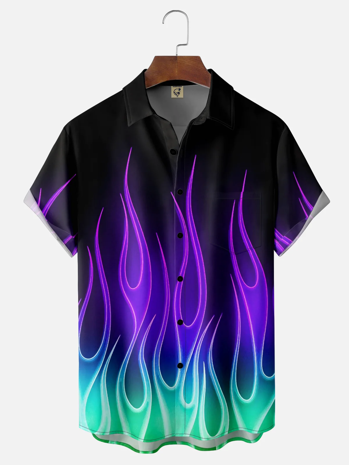 Moisture-wicking Flame Racing Car Chest Pocket Casual Shirt