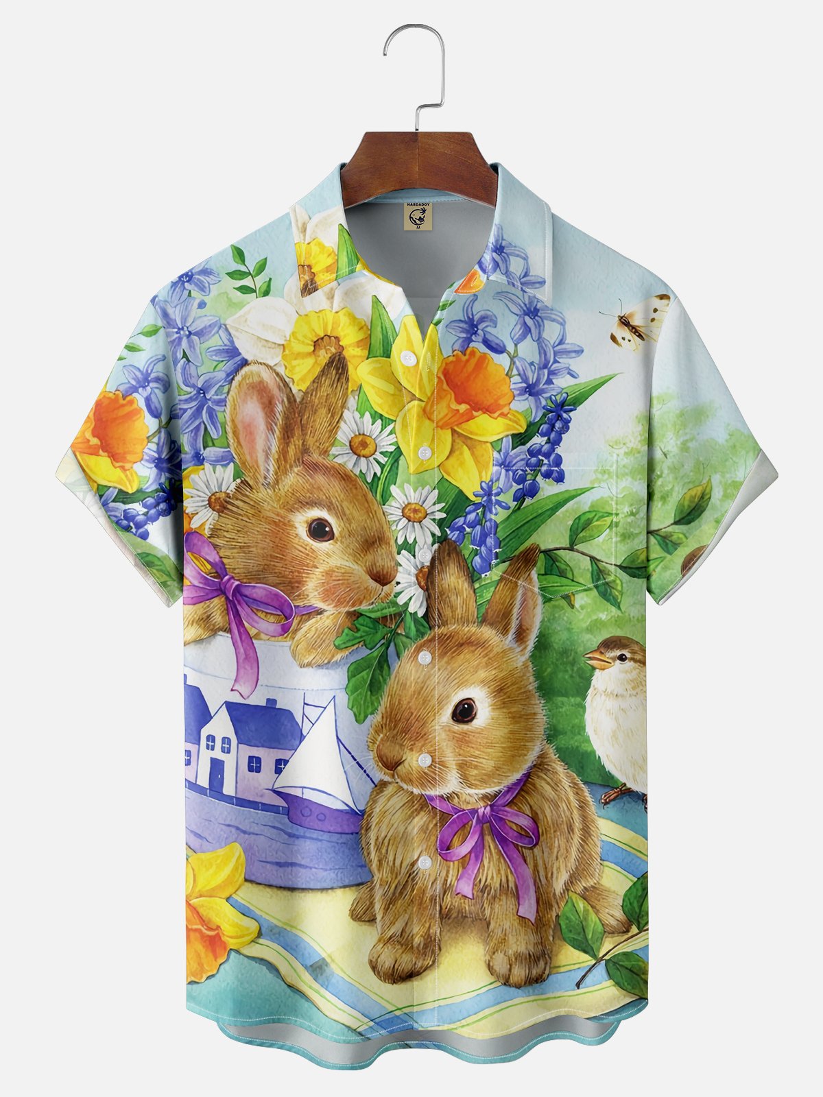 Moisture-wicking Easter Rabbits Chest Pocket Casual Shirt