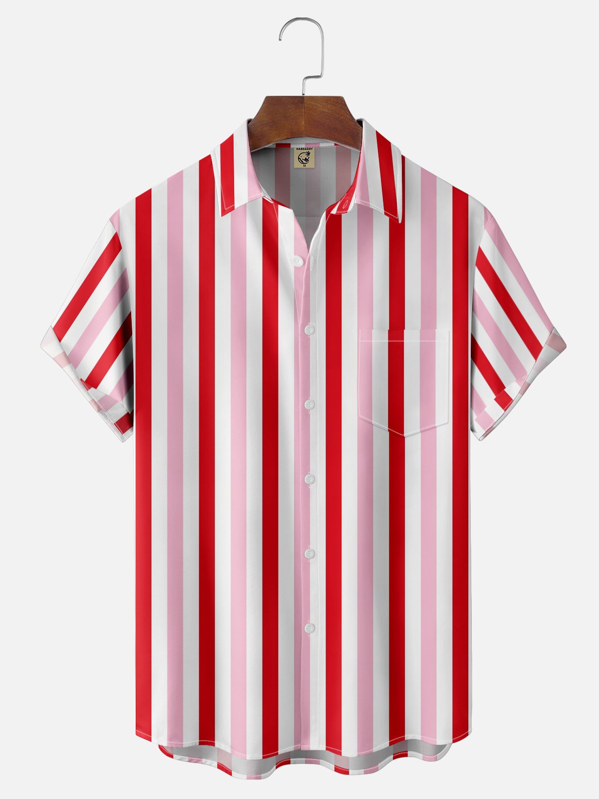 Moisture-wicking Saint Valentine‘s Day Striped Chest Pocket Casual Shirt