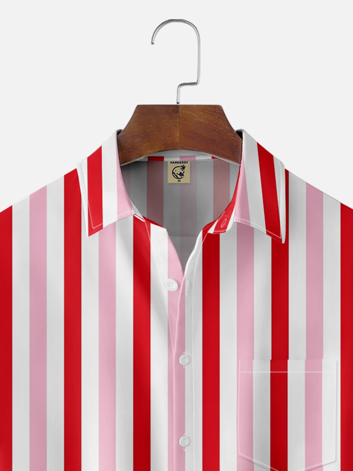 Moisture-wicking Saint Valentine‘s Day Striped Chest Pocket Casual Shirt