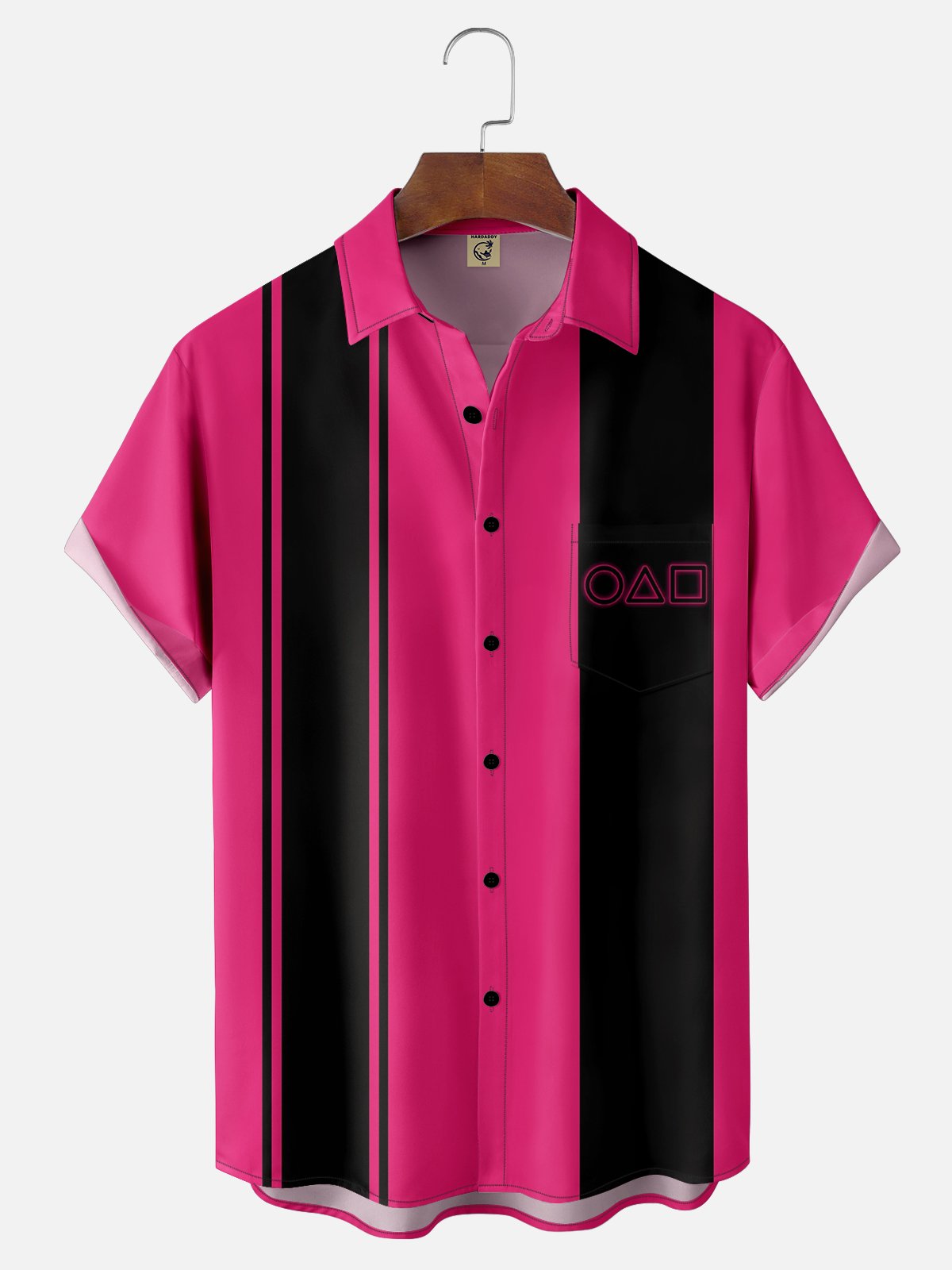 Moisture-wicking Geomatric Game Chest Pocket Bowling Shirt