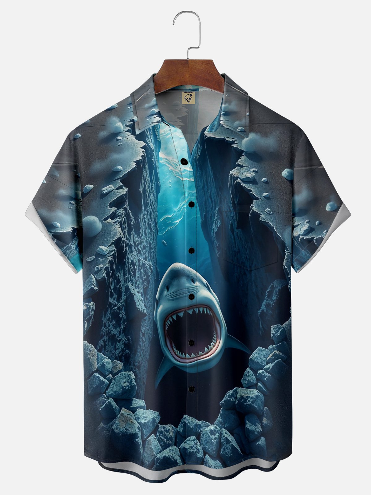 Moisture-wicking Shark Chest Pocket Hawaiian Shirt