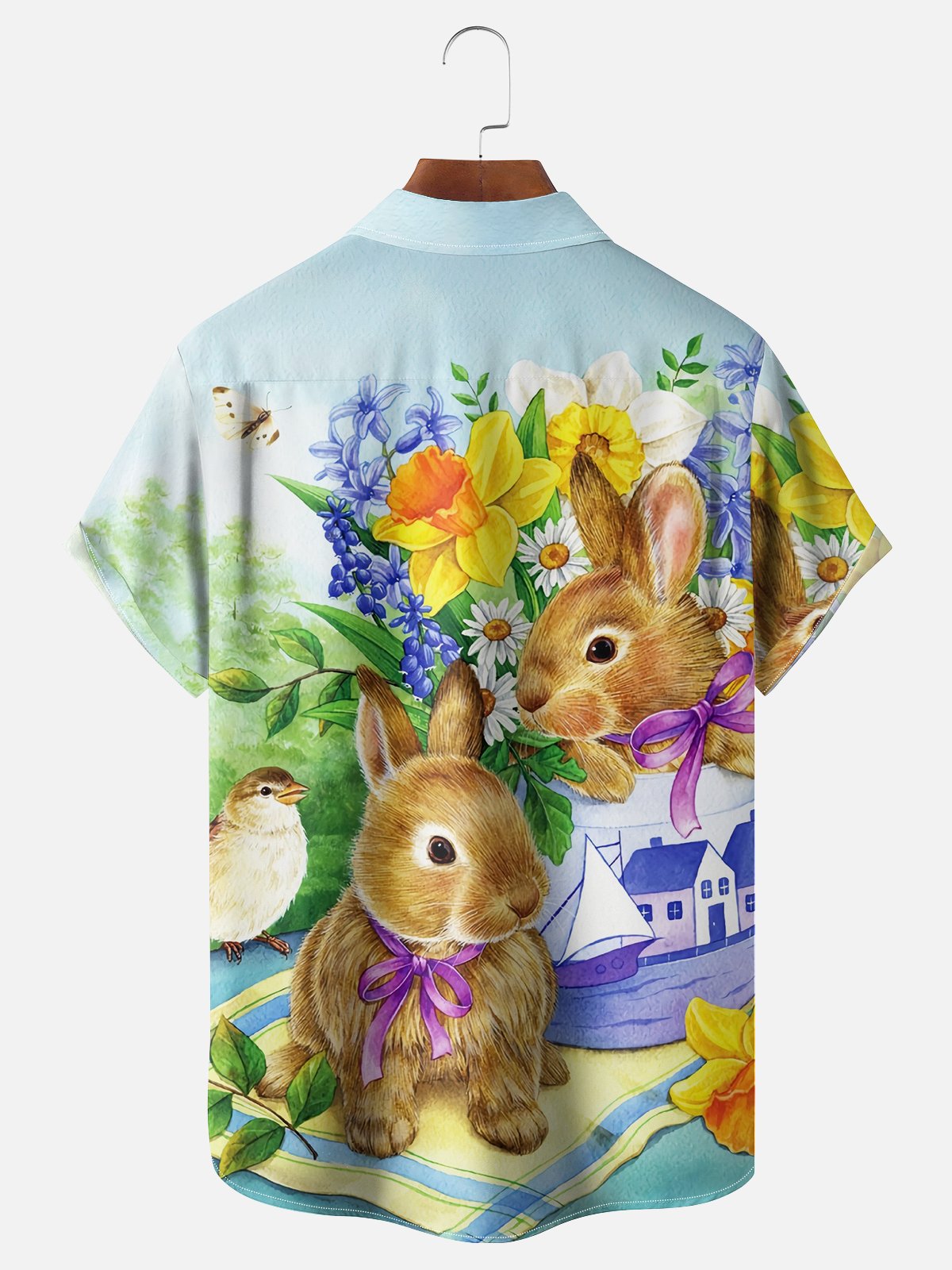 Moisture-wicking Easter Rabbits Chest Pocket Casual Shirt