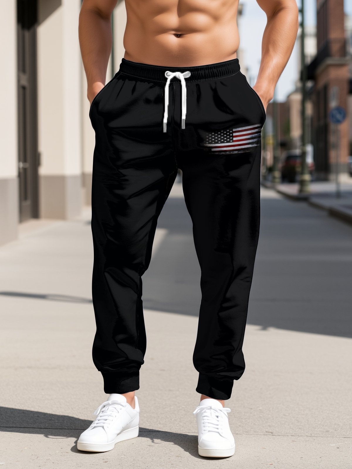 Moisture Wicking Solid American Flag Casual Pants