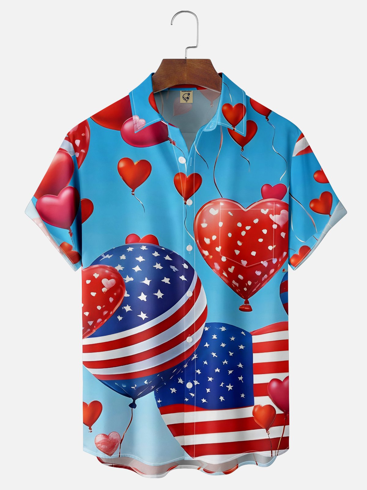 Moisture-wicking Saint Valentine‘s Day American Flag Heart Chest Pocket Casual Shirt