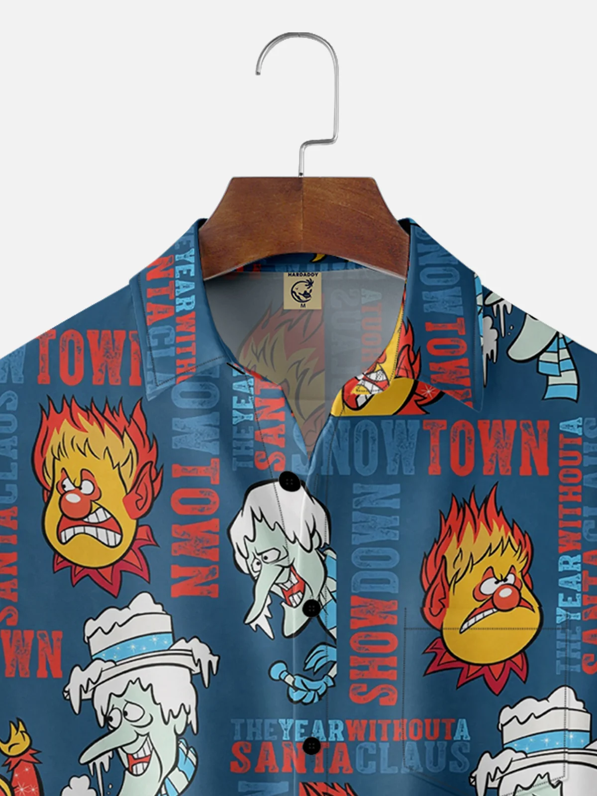Tall Size Moisture-wicking Christmas Santa Claus Cartoon Chest Pocket Casual Shirt