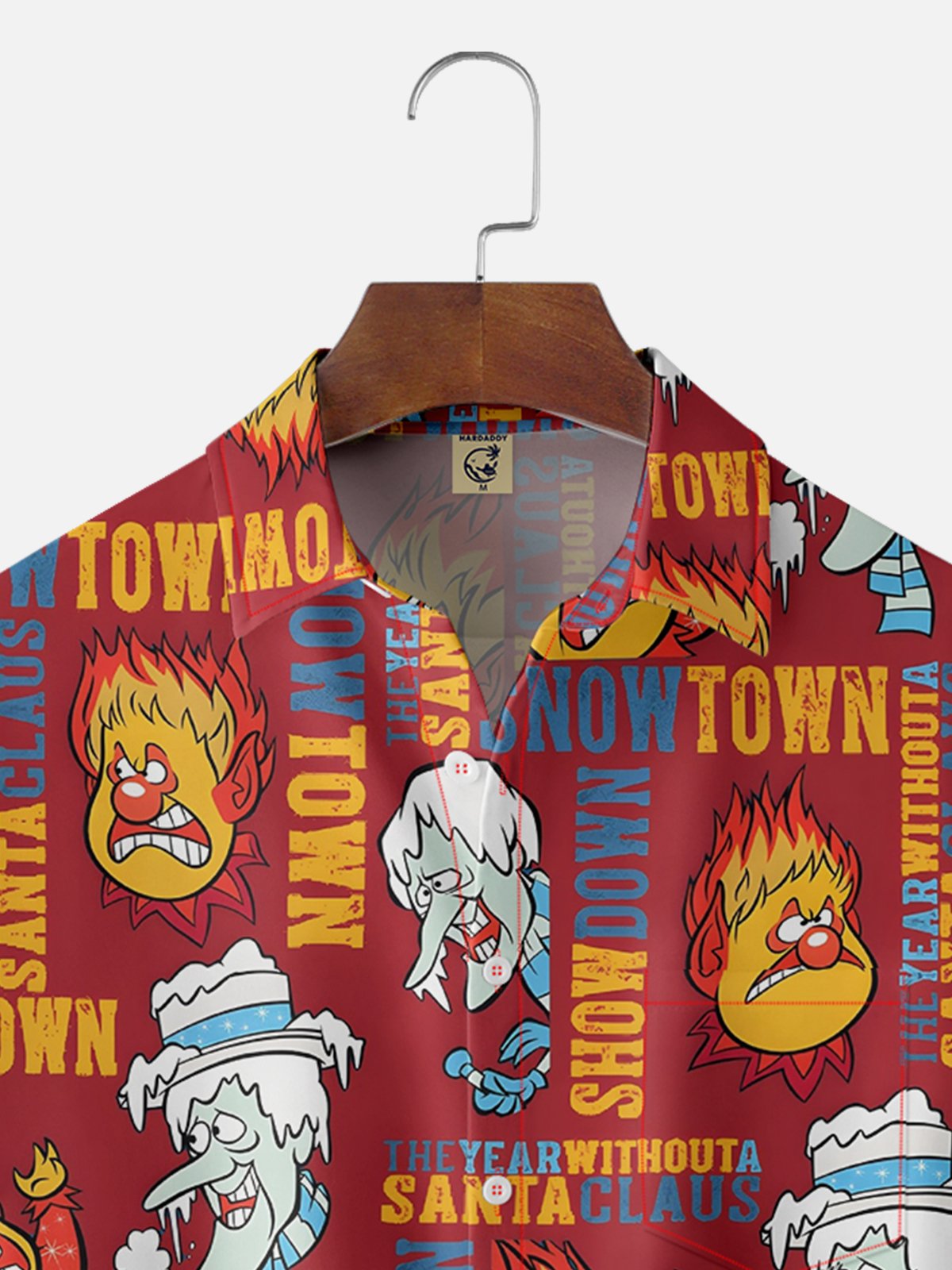 Tall Size Moisture-wicking Christmas Santa Claus Cartoon Chest Pocket Casual Shirt