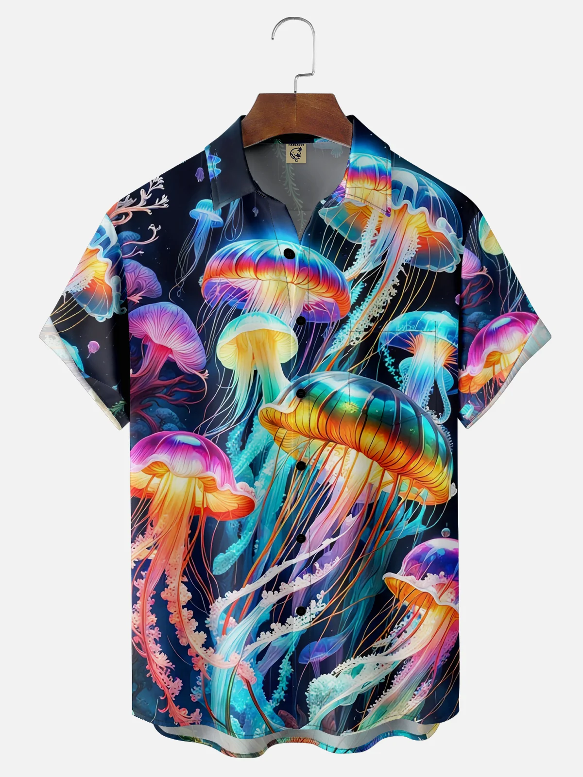 Moisture-wicking Marine Jellyfish Chest Pocket Hawaiian Shirt