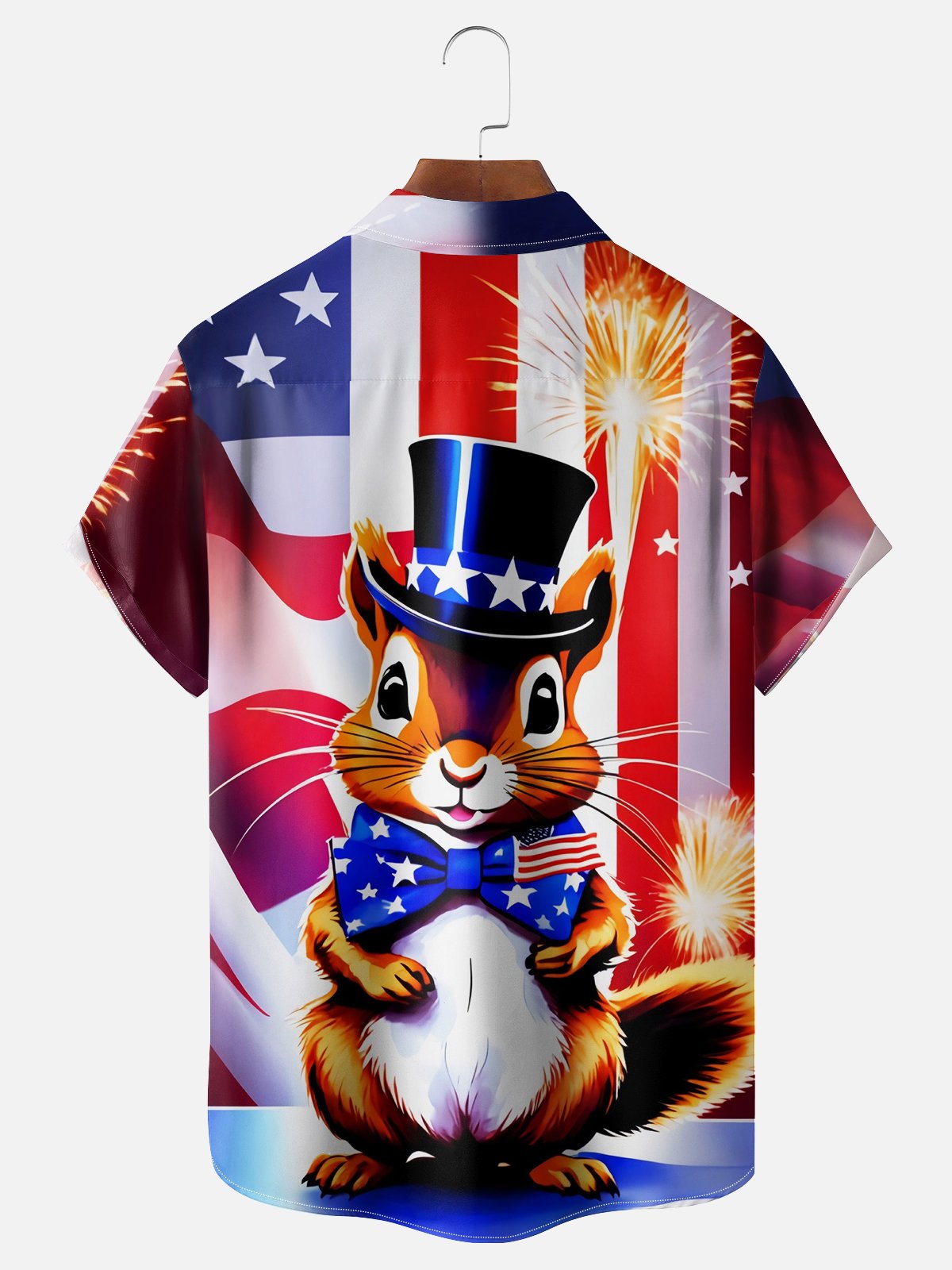 Moisture-wicking National American Flag Squirrel Chest Pocket Casual Patriotic Shirt