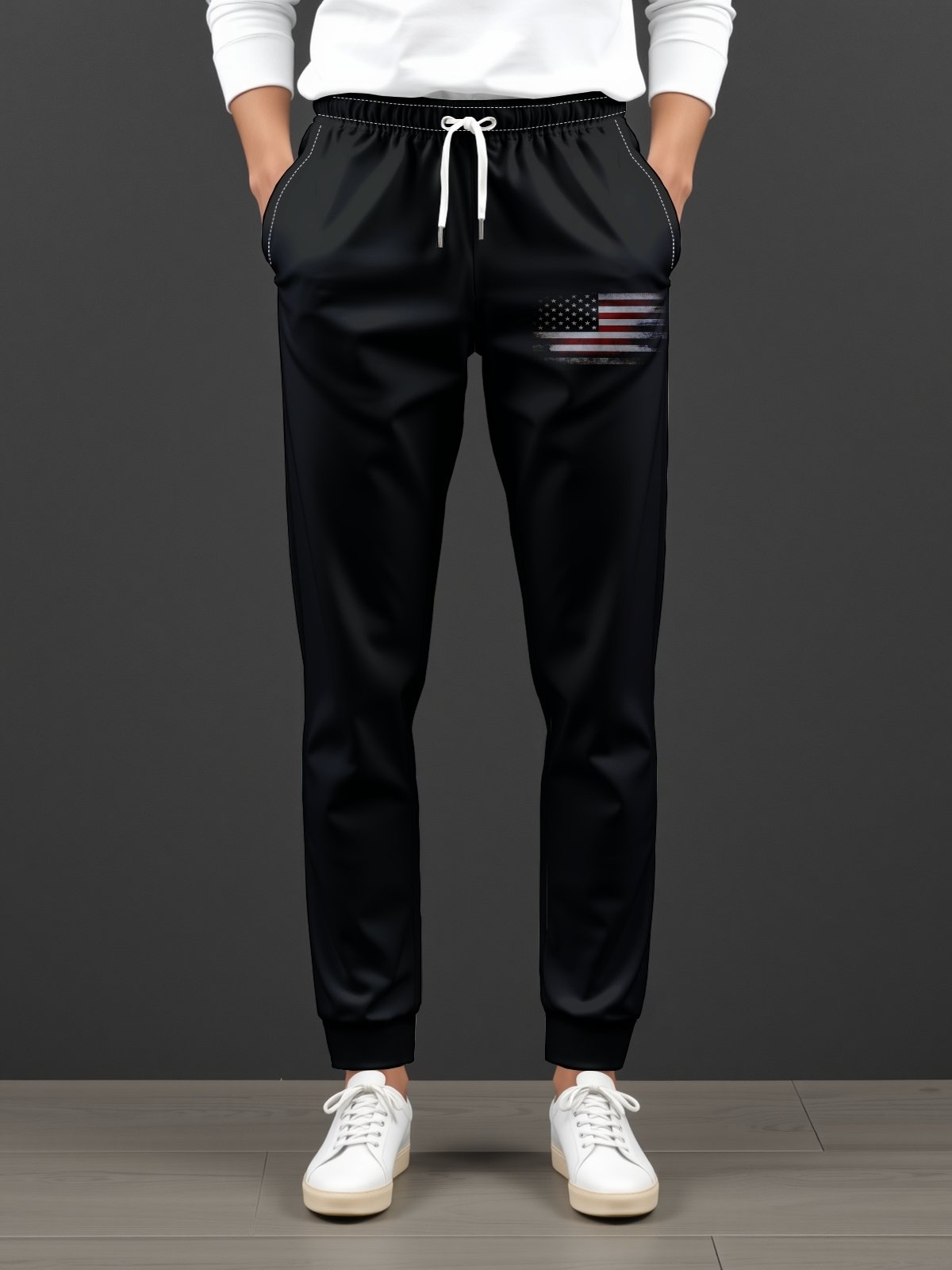 Moisture Wicking Solid American Flag Casual Pants