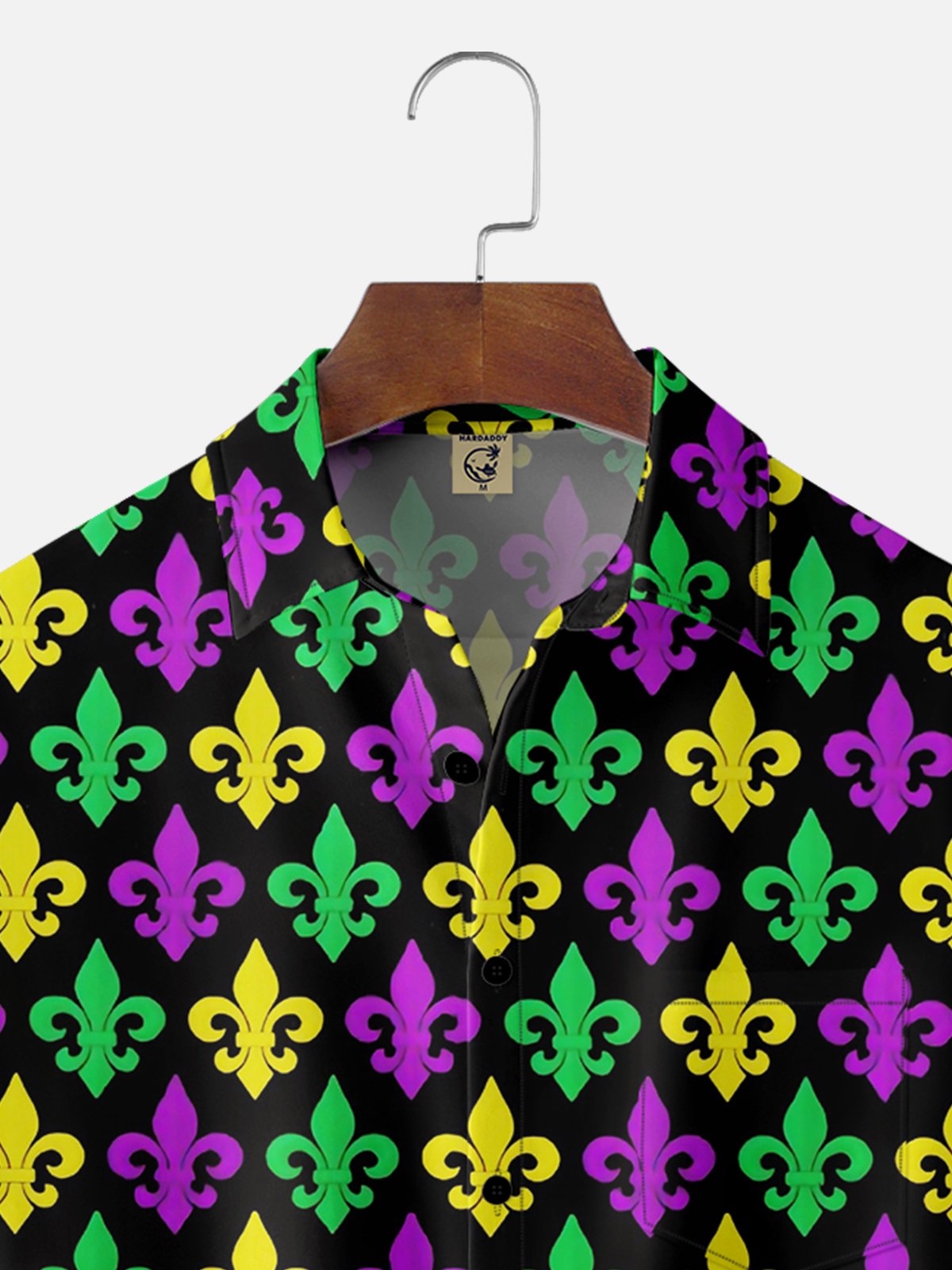 Moisture-wicking Mardi Gras Carnival Fleur de Lis Lily Floral Chest Pocket Casual Shirt