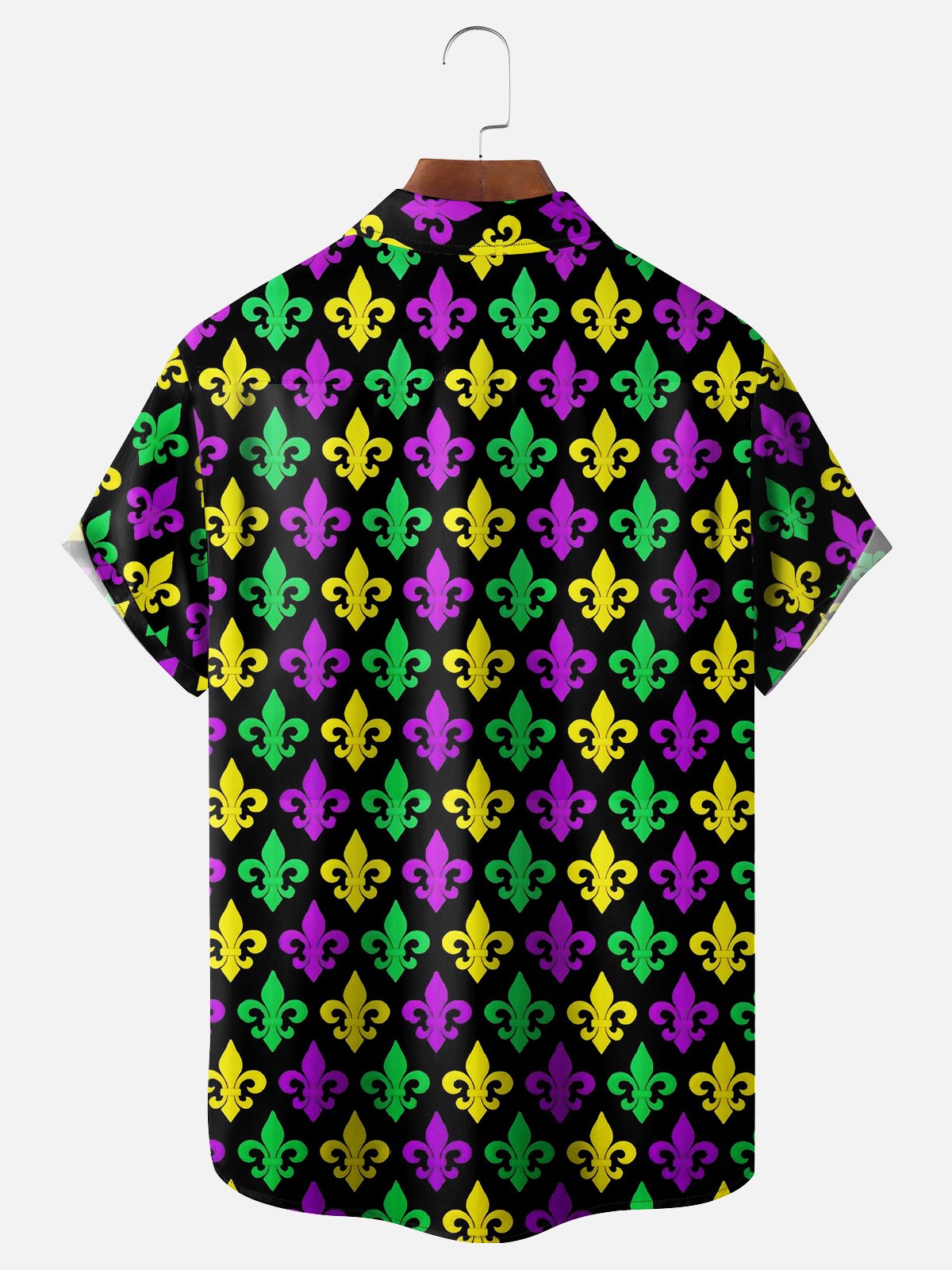 Moisture-wicking Mardi Gras Carnival Fleur de Lis Lily Floral Chest Pocket Casual Shirt