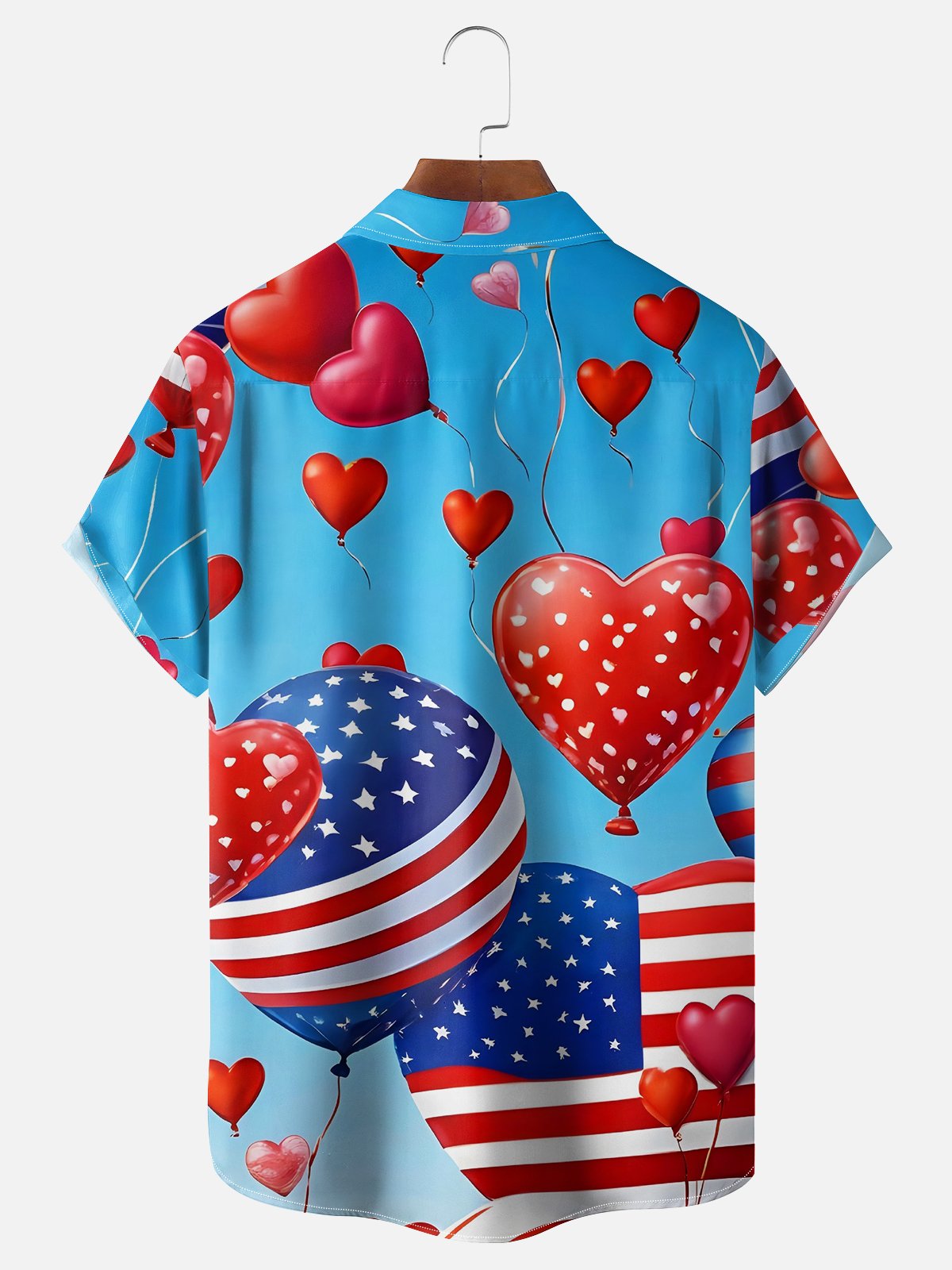 Moisture-wicking Saint Valentine‘s Day American Flag Heart Chest Pocket Casual Shirt