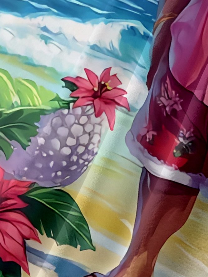 Tall Size Moisture Wicking Christmas Santa Holiday Chest Pocket Casual Shirt