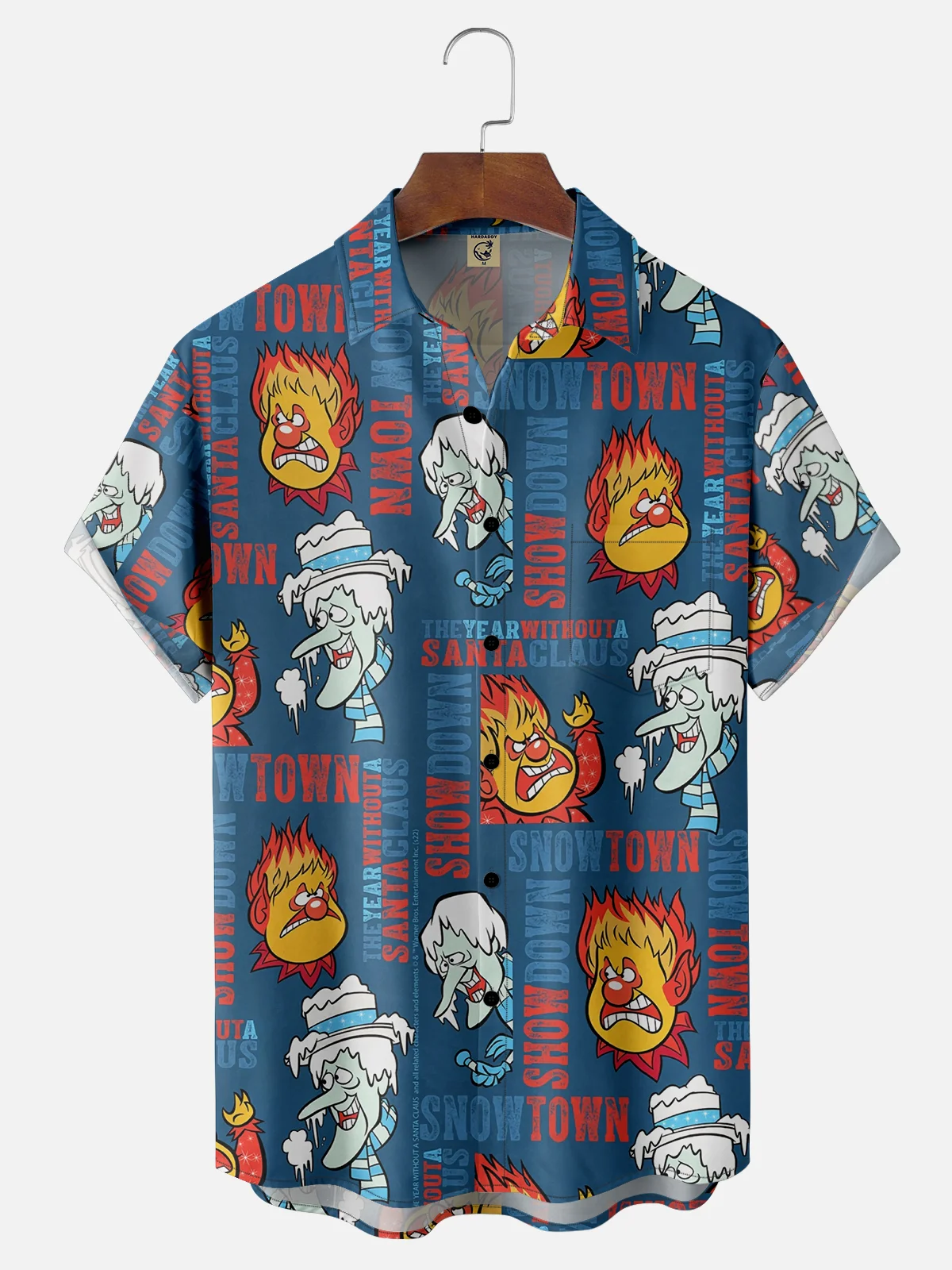 Tall Size Moisture-wicking Christmas Santa Claus Cartoon Chest Pocket Casual Shirt