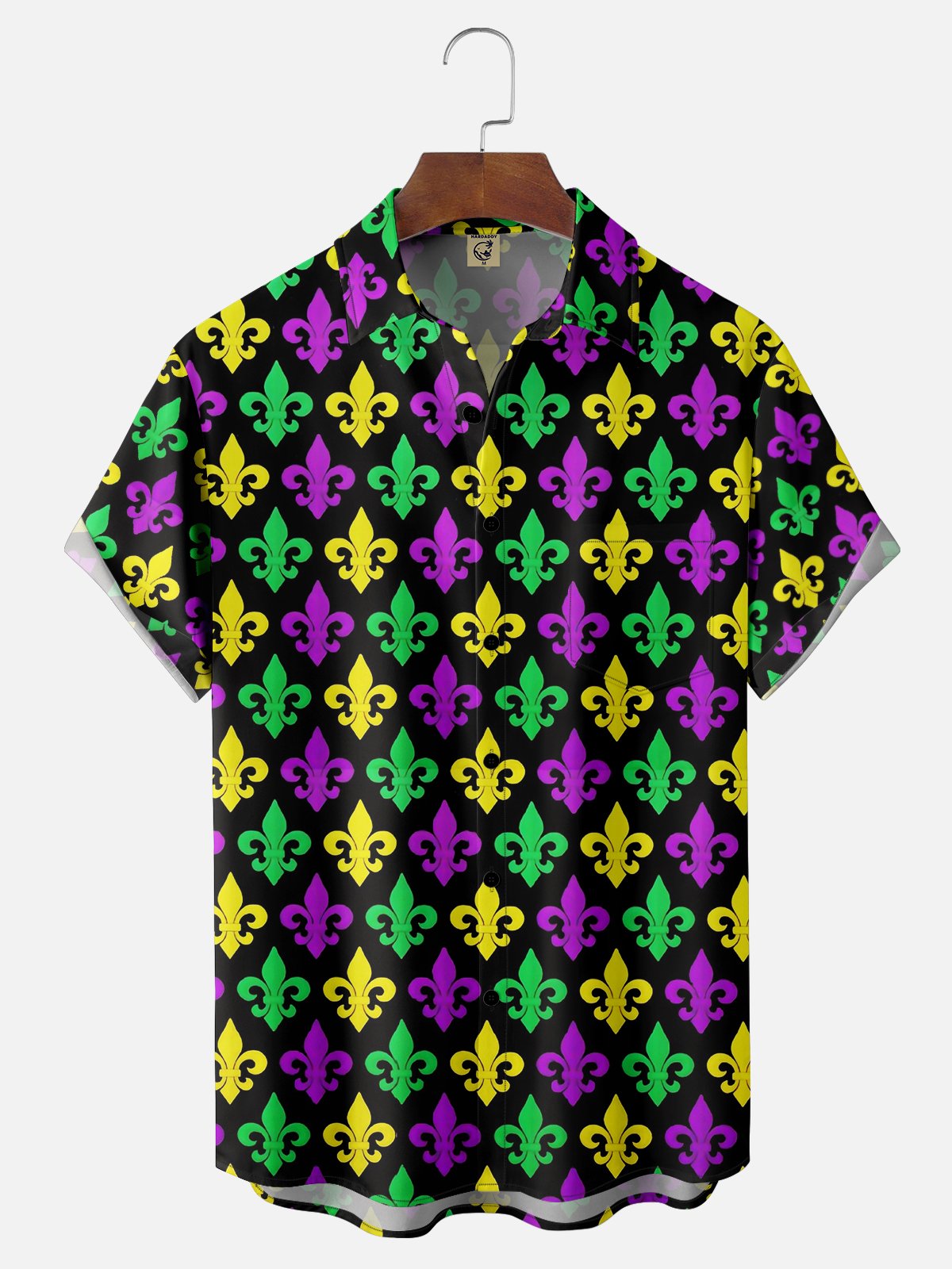 Moisture-wicking Mardi Gras Carnival Fleur de Lis Lily Floral Chest Pocket Casual Shirt