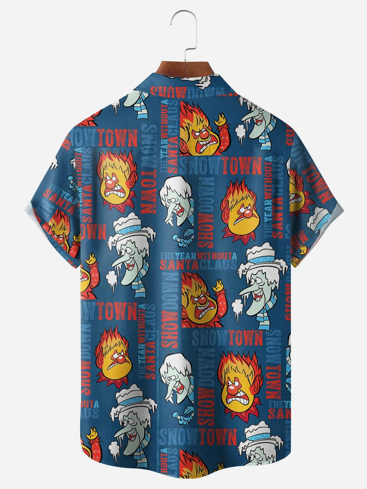 Tall Size Moisture-wicking Christmas Santa Claus Cartoon Chest Pocket Casual Shirt