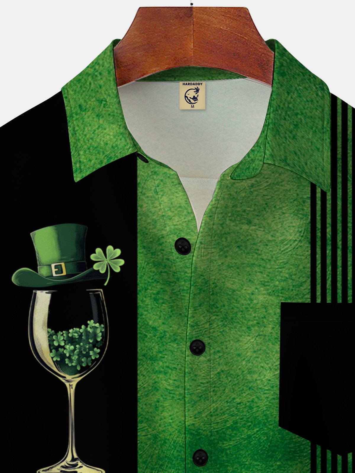 Moisture Wicking St.Patrick Clover Wine Glass Chest Pocket Casual Shirt