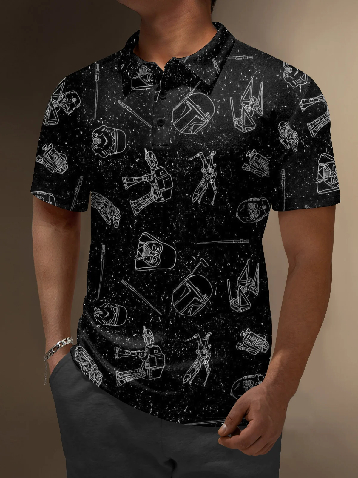 Moisture Wicking Sci-Fi Star Robot Spaceship Golf Polo