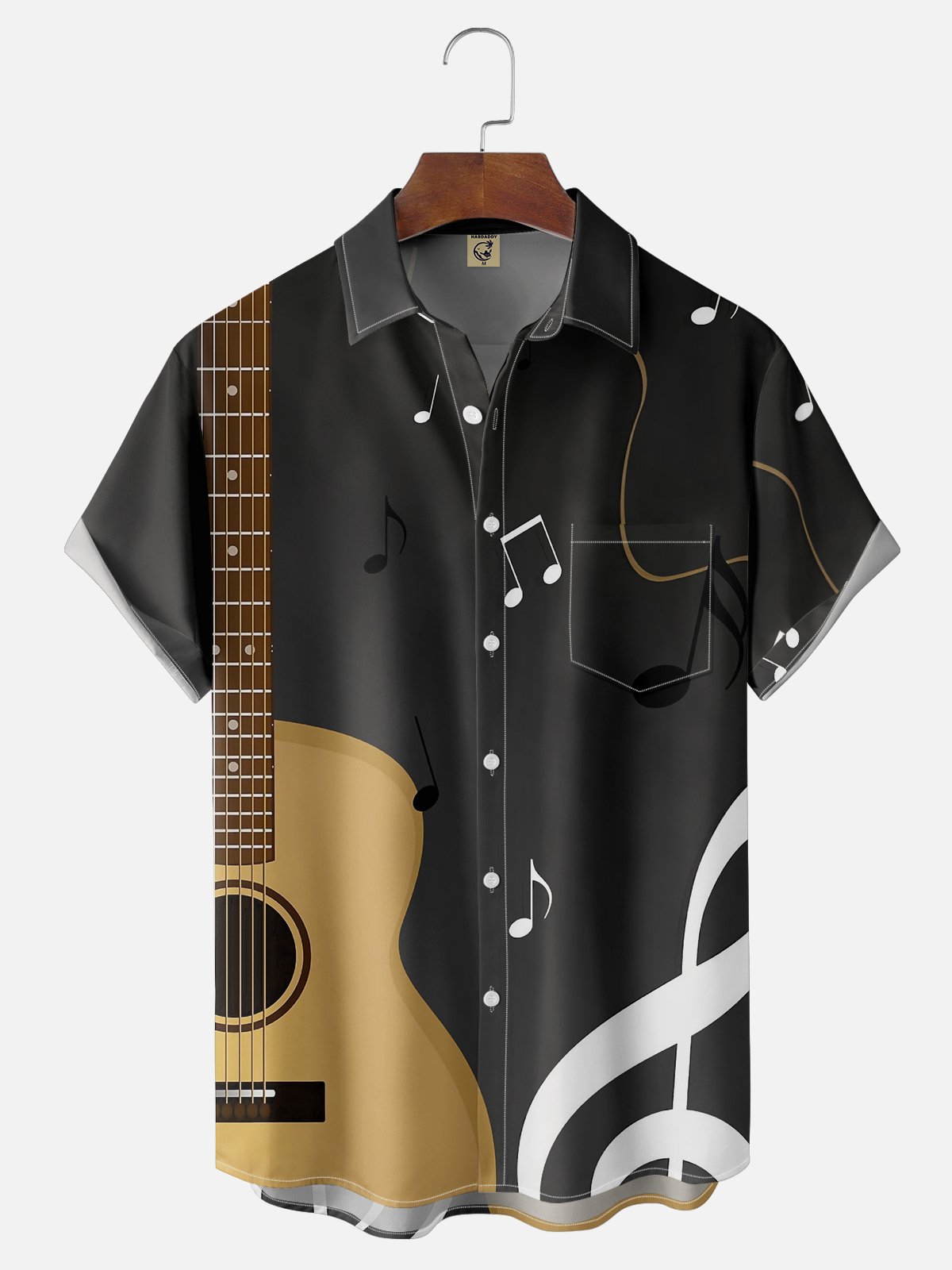 Moisture Wicking Music Guitar Notes Chest Pocket Casual Shirt