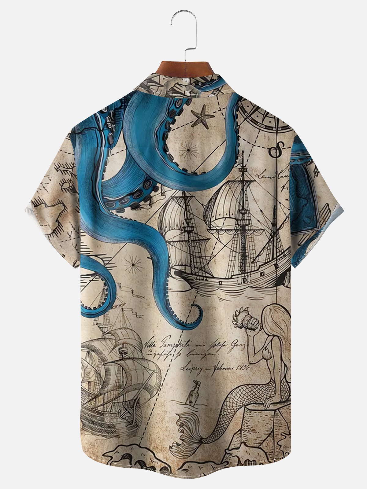 Moisture Wicking Hawaiian Octopus Map Chest Pocket Casual Shirt