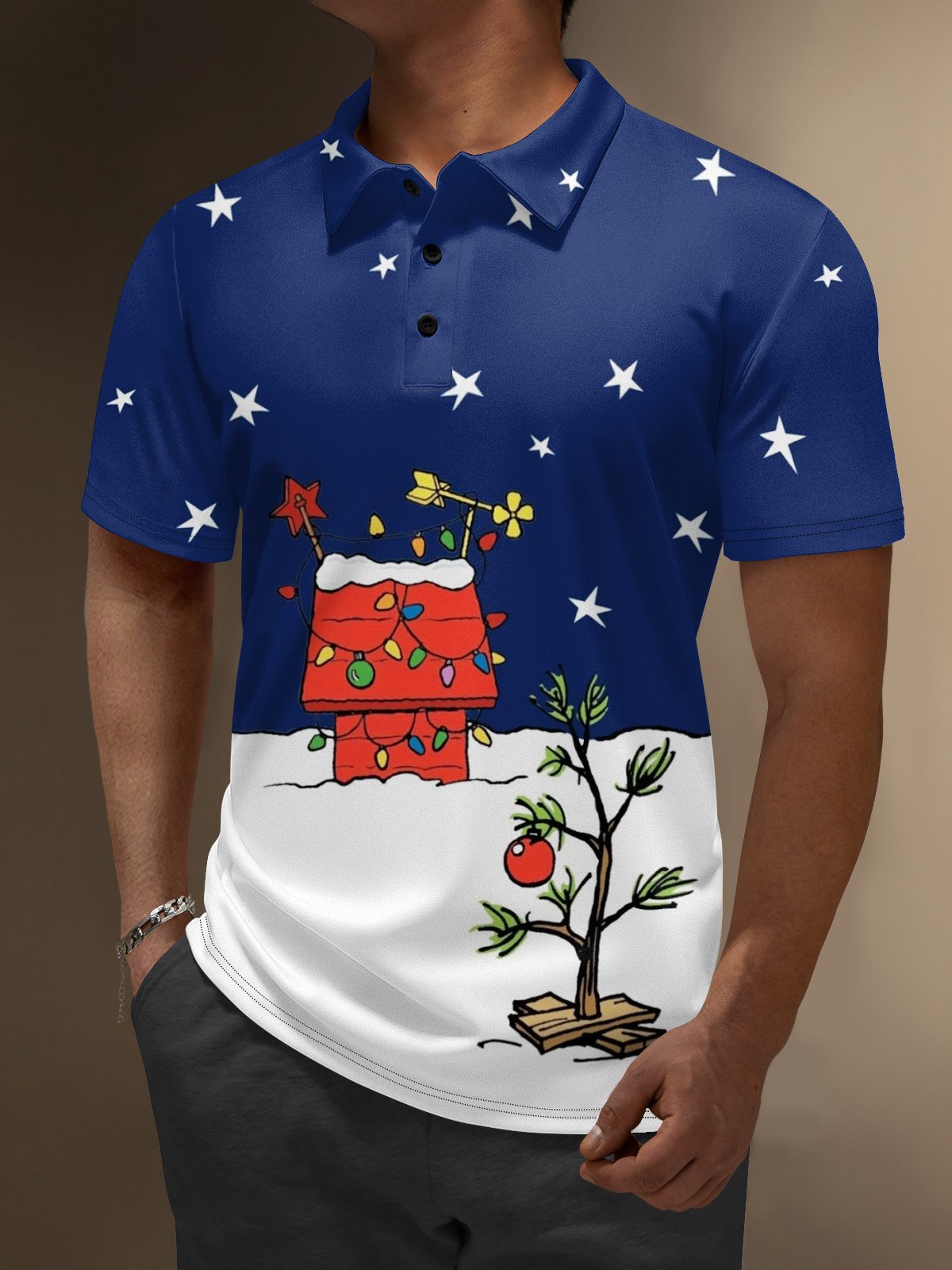 Moisture Wicking Christmas Tree Cartoon Doghouse Golf Polo