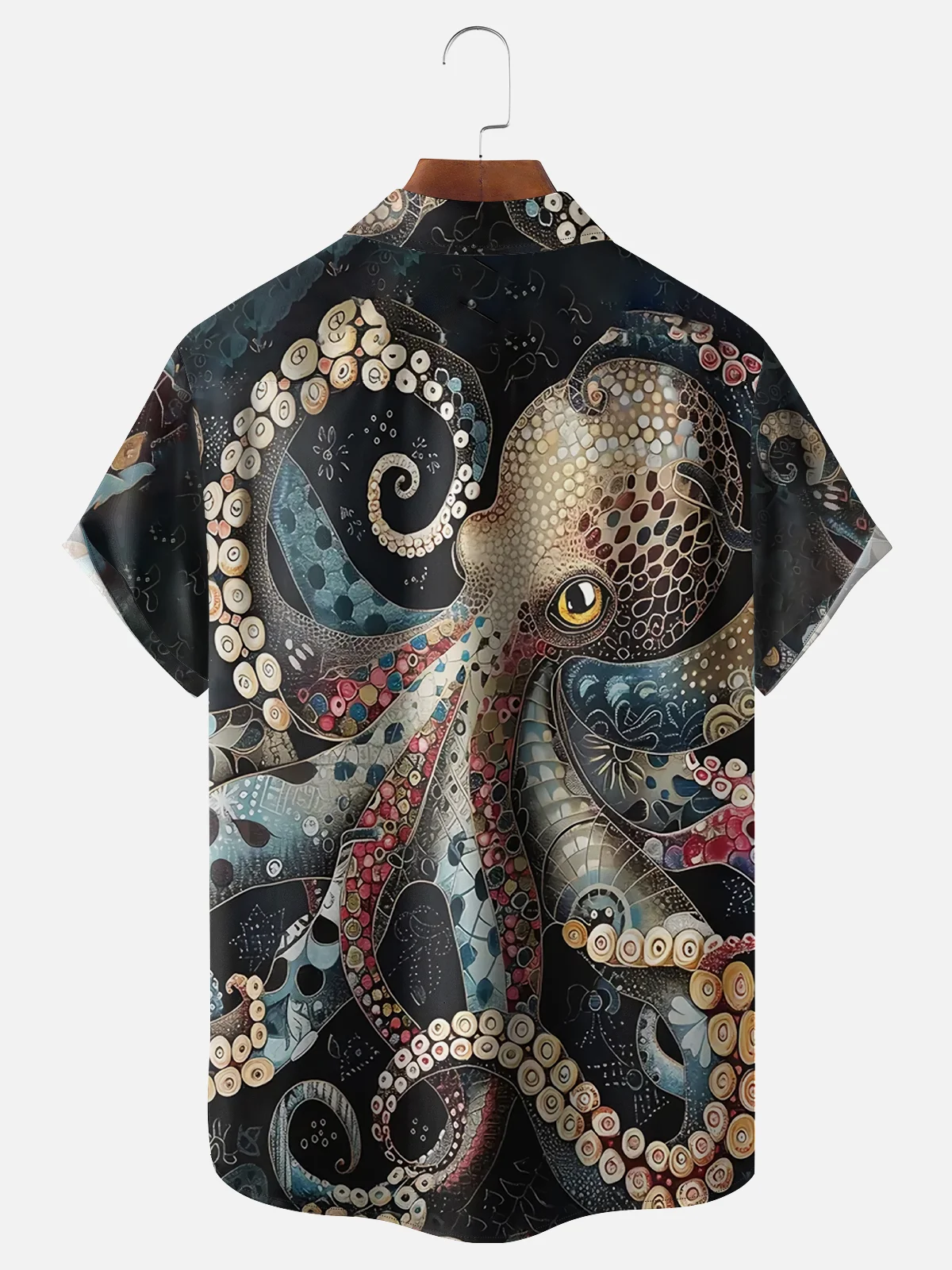 Moisture Wicking Hawaiian Octopus Chest Pocket Casual Shirt