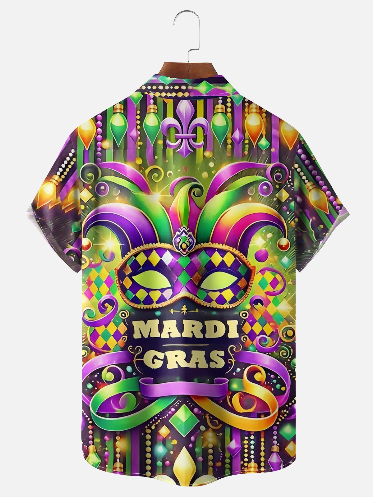 Moisture Wicking Mardi Gras Mask Chest Pocket Casual Hawaiian Shirt