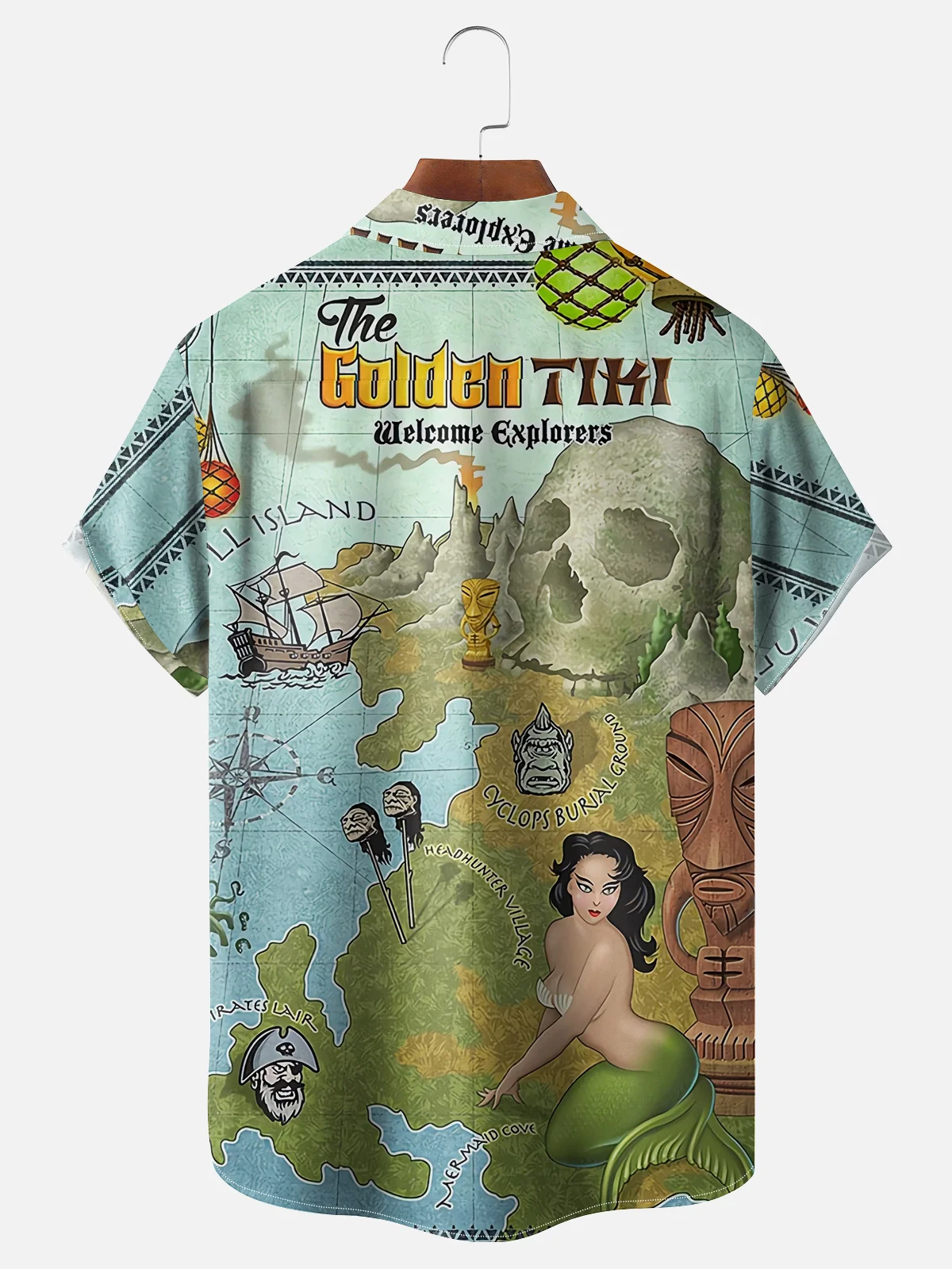 Moisture Wicking Hawaiian Tiki Mermaid Chest Pocket Casual Shirt