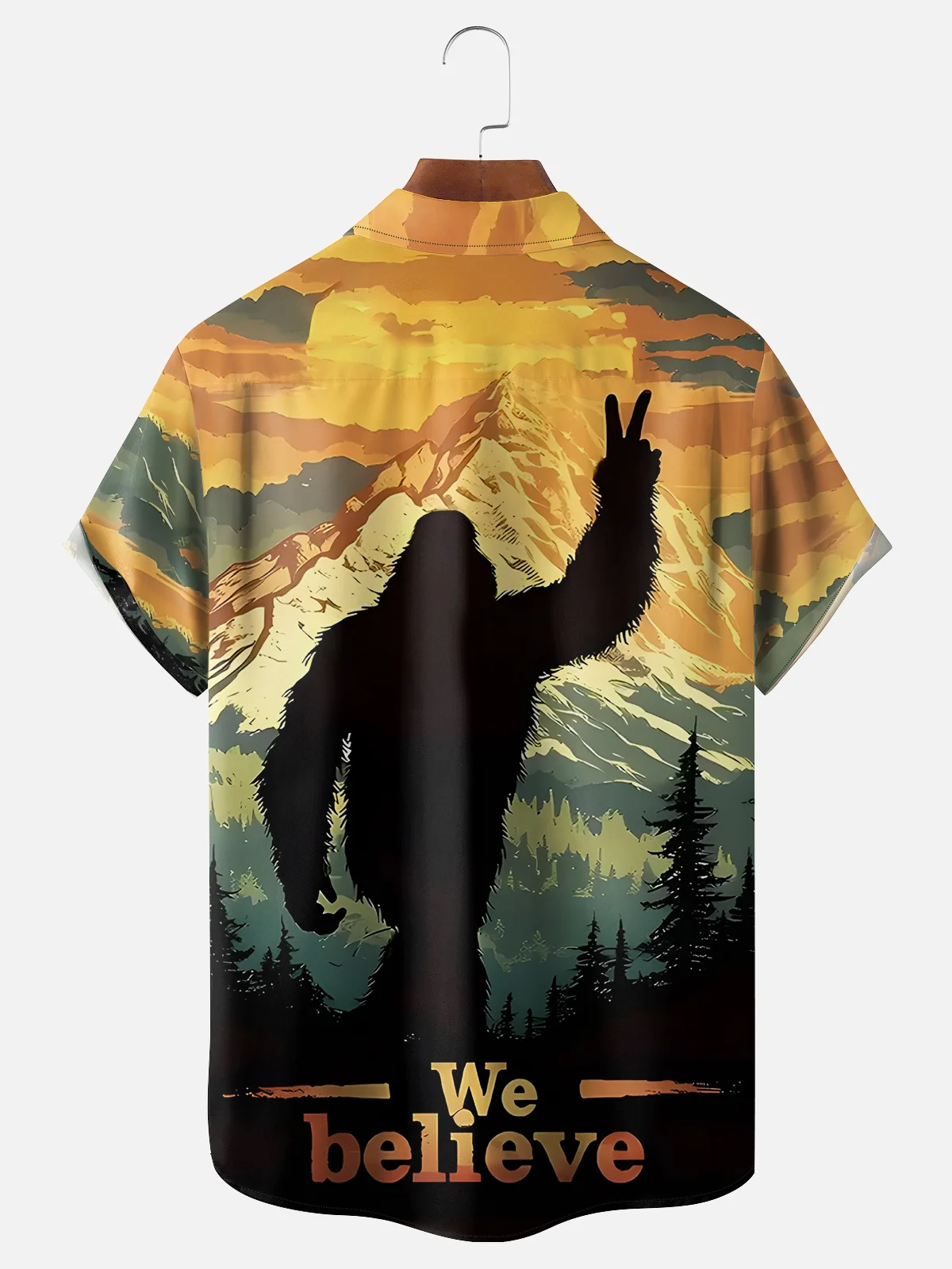 Moisture Wicking Hawaiian Bigfoot Chest Pocket Casual Shirt