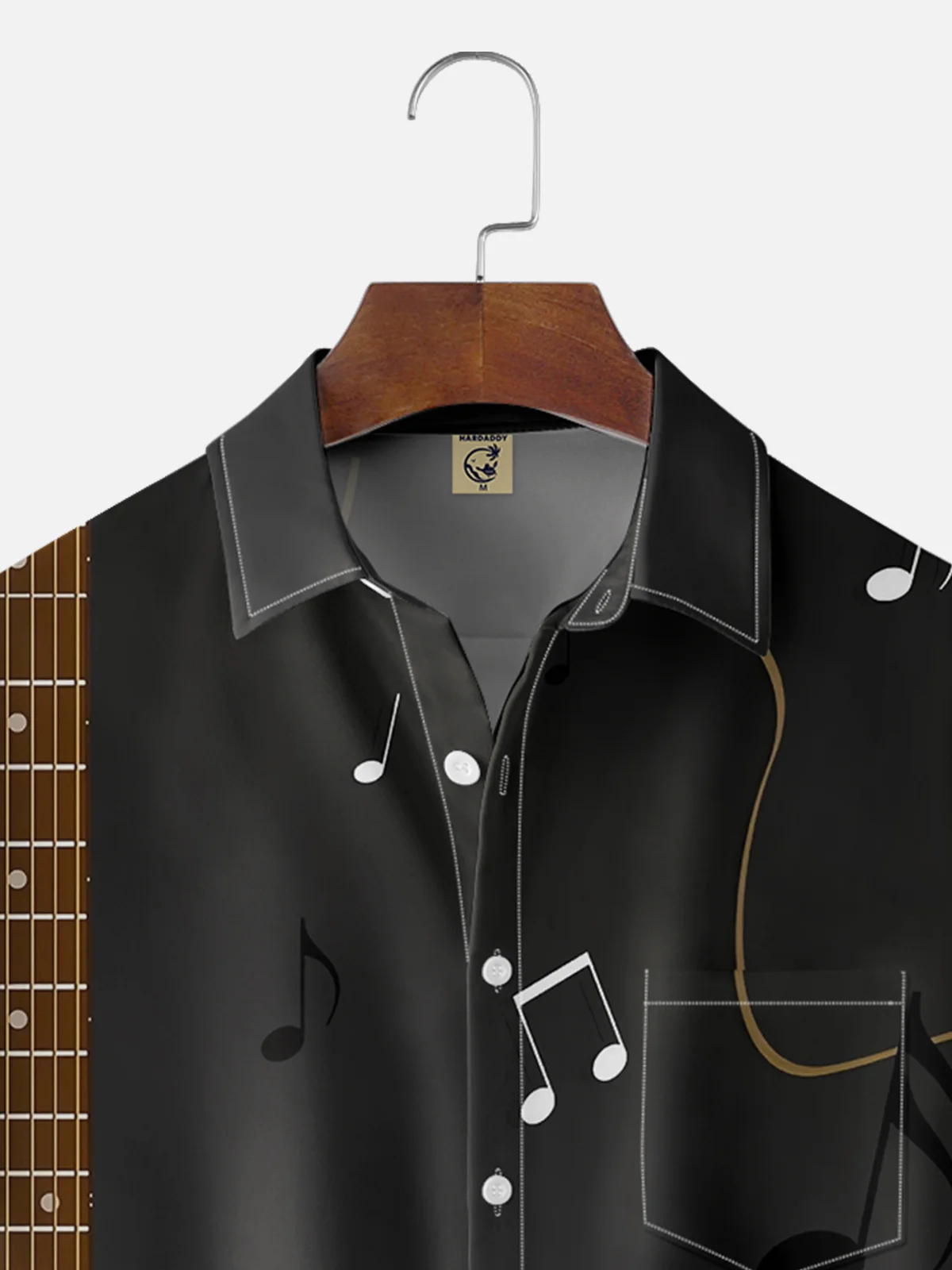 Moisture Wicking Music Guitar Notes Chest Pocket Casual Shirt