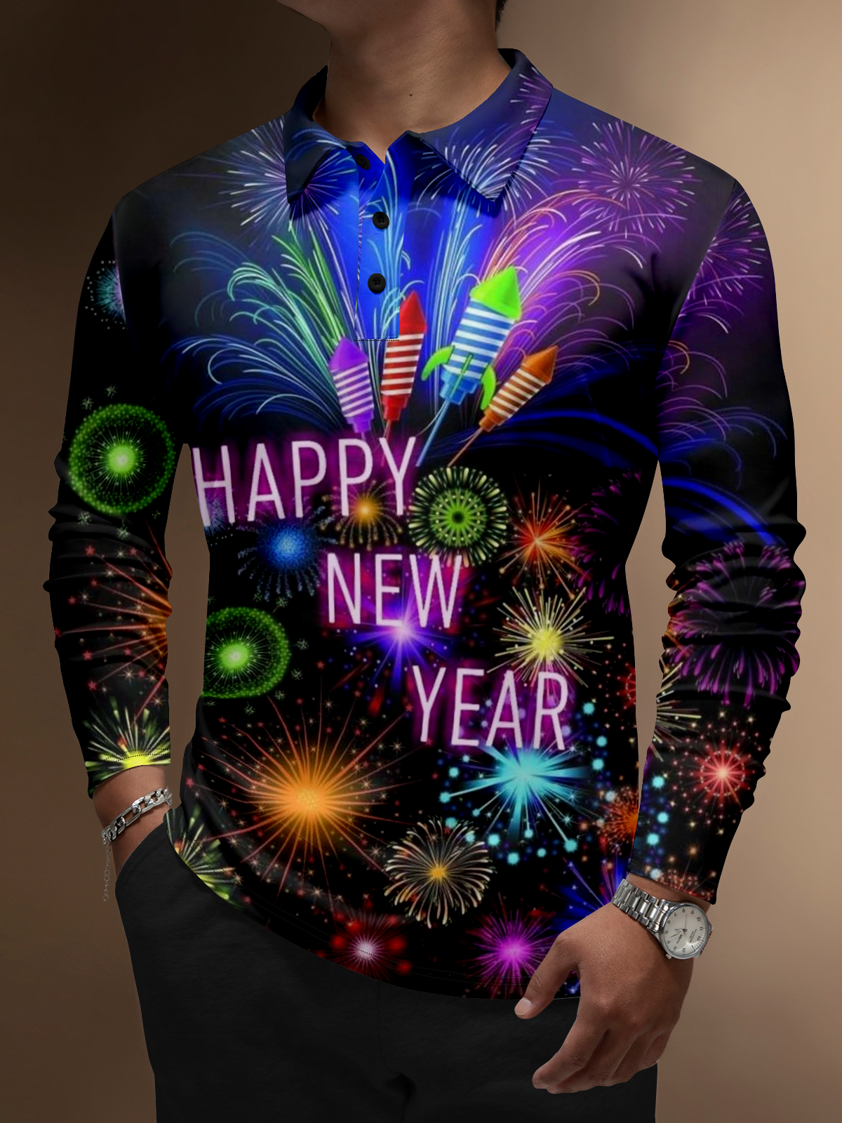 Moisture Wicking Happy New Year Fireworks Golf Polo